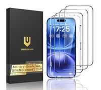 UNBREAKcable Paquete de 3 protectores de pantalla para iPhone 16, dureza 9H, grado militar, inastillable, película de vidrio templado de cobertura completa con herramienta de fácil instalación,