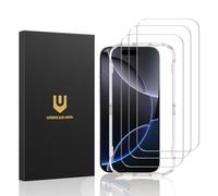 UNBREAKcable Paquete de 3 protectores de pantalla para iPhone 16 Pro Max, vidrio templado doble inastillable [marco de fácil instalación] [dureza 9H] [99.99% transparente HD] [Compatible con fundas]