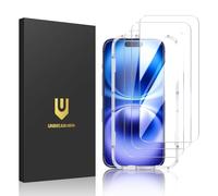 UNBREAKcable Paquete de 3 protectores de pantalla para iPhone 16, vidrio templado doble inastillable [marco de fácil instalación] [dureza 9H] [99.99% transparente HD] [Compatible con fundas] para