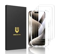 UNBREAKcable Protector de pantalla de cristal templado inastillable para iPhone 15 Pro [Paquete de 3] [99,99% HD Claro] [Marco de fácil instalación] [Dureza 9H] [Sin burbujas] para Apple 6.1""
