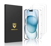 UNBREAKcable Protector de Pantalla para iPhone 15, 6,1 Pulgadas, Vidrio Templado Doble Inastillable, Dureza 9H, Marco de Fácil Instalación, Funda Amistoso,99,99% HD-3 Unidades