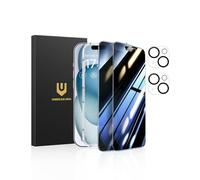 UNBREAKcable Protector de Pantalla Privado para iPhone 15 (6,1 Pulgadas), Paquete de 2 + 2 Protectores de Lente｜Ángulo Anti-Espía de 25°｜Dureza 9H｜Antihuellas｜Vidrio Templado HD
