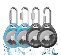 UNBREAKcable Soporte para Apple AirTag (Paquete de 4) - Funda TPU con mosquetón Bloqueo Giratorio de Acero Inoxidable 304, Antipérdida, Impermeable, Ajuste, Negro translúcido y Azul