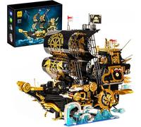 UNCLE BRICK Juego de bloques de construcción de barco pirata, con luces y motor de potencia, modelo de barco de números de libertad Steampunk, juguetes de tallo para edades de 8 a 13, juegos de