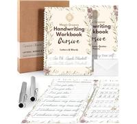 UNCLE EJ Kit de libro de trabajo de escritura a mano en cursiva ranurado, libro de trabajo cursivo grande para niños de 8 a 12 años y adultos, práctica de escritura a mano ranurada reutilizable