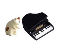 UncleS Figuras en miniatura de gatos y piano, resinas de dibujos animados, juego de estatuas de pianista para salpicadero de coche y decoración de escritorio de oficina en casa, figuras de resinas