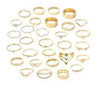 UncleS Juego de anillos de color plateado y dorado, elegante joyería geométrica apilable para mujer, trajes diarios para fiestas, accesorios de fiesta, talla única, como se describe, como se describe