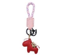 UncleS Moda Cuero Llaveros Caballo Colgante Llavero Mochila Colgante Uso Diario, Cowhide Pink Flocked, red pony