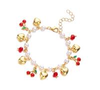 UncleS Pulsera 3D con cuentas de corazón y cerezas de fresa para mujer, ajustable, encantadora, joyería de frutas, piezas de declaración