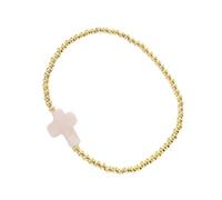 UncleS Pulsera elástica de cable de cuentas doradas con diseño de cruces que simboliza la protección y la fe para el desgaste diario o regalo especial accesorio de actividad religiosa, talla única