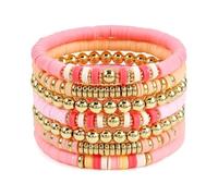 UncleS Pulsera elástica de cuentas coloridas de moda, pulsera apilable de arcilla suave, adecuada para uso casual y de fiesta, 17 cm, Arcilla polimérica