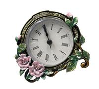 UncleS Reloj De Analógico Pequeño Escritorio Silencioso Caja Cuerpo Floral Metal Escritorio Operado por Batería para Estante Dormitorio Mesita Noche Despertador