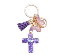 UncleS Resins Crosses and Butterfly Keychain with Tassels Christian Accessories Backpack Bag Charm Car Keyring Ornament Decors Women’s Religious Gift