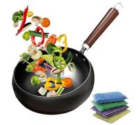 Uncoated Iron Pot,Thickened Hand Forged Non Stick Pan,Large Capacity Frying Pans with Lid and Shovel,Rust Free Flat Bottom Cooking Pot for on Induction Cookers Gas Stoves