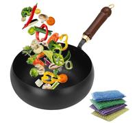 Uncoated Iron Pot,Thickened Hand Forged Non Stick Pan,Large Capacity Frying Pans with Lid and Shovel,Rust Free Flat Bottom Cooking Pot for on Induction Cookers Gas Stoves