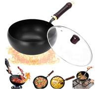 Uncoated Thick Iron Pot, Usceshonn Iron Pot, Hand-Forged Non-Stick Pan, Triple Stainless Steel, Large Capacity & Deep, Multi - Purpose for Baking, Cooking, Stewing (Glass Lid,11.02In)
