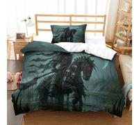 Undead Caballero Juego De Ropa De Cama De 3 Piezas con Edredón Impreso En 3D Caballo de Guerra Esqueleto Funda De Almohada Y Cremallera Oculta Dormitorios Single（135x200cm）
