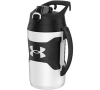 Under Armour Botella de agua aislada de 64 onzas con asa, con aislamiento de espuma y resistente a fugas, jarra de agua deportiva, gancho para cerca, apta para lavavajillas, color negro y gris claro,