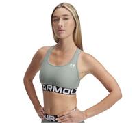 Under Armour Brasier Deportivo estándar Heatgear Authentics Mid Impact para Mujer, Color Verde sílice/Blanco