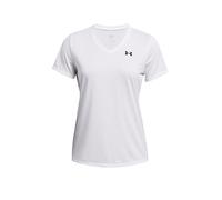 Under Armour Tech SSV Solid Camiseta de manga corta para mujer con cuello de pico, ligera camiseta de deporte, color blanco/negro