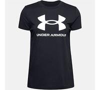 Under Armour Camiseta de Manga Corta con Cuello Redondo para Mujer, Negro (001)/Blanco, Large
