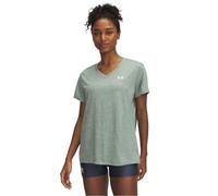 Under Armour Camiseta de Manga Corta UA Tech™ Twist con Cuello en V para Mujer, Verde sílice/Blanco, M