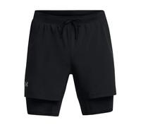 Under Armour UA Launch 5'' 2-in-1 Short Pantalones cortos deportivos con forro transpirable para hombre, shorts deportivos elásticos, color negro/negro/reflectante