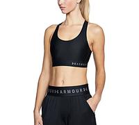 Under Armour Mid Keyhole Sujetador para Mujer Deportivo, Ropa de Mujer Deportiva de compresión, cómodo Sujetador de sujeción de Secado rápido, Black/Black/Metallic Silver (001), XS