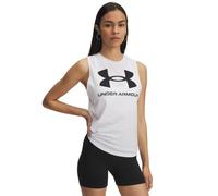 Under Armour Mujer Logo Tank, Camiseta sin Mangas de Gimnasio con Logo, Suave, Ligera y de Secado rápido, Camiseta Deportiva sin Mangas para Entrenamiento, Gimnasio y Uso casualWhite / / Black,SM
