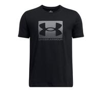 Under Armour Camiseta de Manga Corta con Logotipo en Caja para niño, Negro/Gris Pitch, 140-150