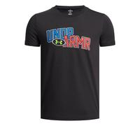 Under Armour Niño Overlay Wordmark Short Sleeve, Camiseta de Manga Corta con Estampado gráfico, Camiseta Deportiva cómoda y transpirableBlack / / White,YXL