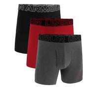 Under Armour Men's Performance Cotton 6" 3 Pack Solid Boxer Briefs, Boxers de los Hombres, Castlerock Heather/Red/Black,