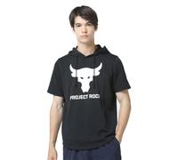 Under Armour Project Rock Terry - Sudadera con capucha de manga corta para hombre, Negro / Blanco, X-Large