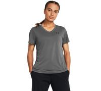 Under Armour Tech SSV Solid Camiseta de manga corta para mujer con cuello de pico, ligera camiseta de deporte, color gris brezo/negro