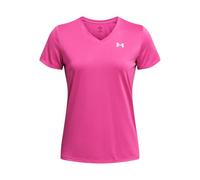 Under Armour Tech SSV Solid Camiseta de manga corta para mujer con cuello de pico, ligera camiseta de deporte, color rosa fantasía/blanco