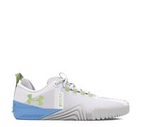 Under Armour Tenis Tribase Reign 6 para mujer, Blanco/Azul Horizonte/Verde Morph, 40.5 EU
