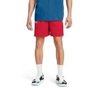 Under Armour UA Baseline Short Pantalones holgados con bolsillos para hombre, pantalones cortos deportivos para jugar al baloncesto, color rojo/blanco/blanco