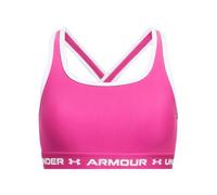 Under Armour Crossback Mid Solid Sujetador de deporte con espalda cruzada, ligero sujetador de niña para correr, color rosa fantasía/blanco/blanco