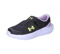 Under Armour UA GINF Surge 4 AC Zapatos de deporte para niña, calzado infantil ligero y transpirable, color negro/morado claro/amarillo fluorescente