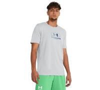 Under Armour UA Global Lockertag SS Camiseta de manga corta de hombre para hacer deporte, camiseta estampada con cuello acanalado, color gris medio jaspeado/celeste