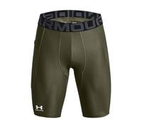 Under Armour UA HG Armour Long Shorts Pantalones deportivos cortos, shorts para hombre transpirables y de secado rápido, color verde marino/blanco