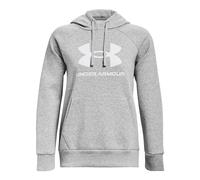 Under Armour UA Rival Fleece Big Logo Hoodie Sudadera para mujer de corte suelto, cómoda sudadera con capucha y logotipo, color gris claro jaspeado/blanco
