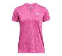 Under Armour UA Tech SSV Twist Camiseta de manga corta para mujer, camiseta de deporte cómoda, color rosa fantasía/rosa viejo/blanco