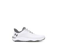 Under Armour Zapato de golf ancho sin pinchos Drive Pro para hombre, (100) Blanco/Blanco/Metálico Gun Metal, 12 Wide