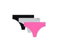 Under Armour Women's Underwear Pure Stretch No Show Thong Pant, 3 Pack Solid Tanga, Astro Pink/Halo Gray/Black, L (Pack de 3) para Mujer