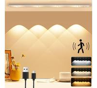 Under Cabinet Kitchen Lights, Three Color Temperature Led Motion Sensor Lights Indoor, USB Rechargeable LED Lights, Dimmable Strip Lights for Cupboard Shelf Stairs Counter Closet(White-remote control,