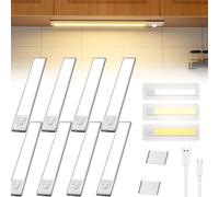 Under Cabinet Lighting,Punch-Free Smart Sensor Magnetic Rechargeable Led Lights, 3 Levels Dimmable Brightness & Color,For Kitchen, Stairs,Hallway(8)