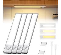 Under Cabinet Lighting,Punch-Free Smart Sensor Magnetic Rechargeable Led Lights, 3 Levels Dimmable Brightness & Color,For Kitchen, Stairs,Hallway(4)