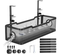 Under Desk Cable Management Tray Black, Cinati Wire Organizers No Drill, Cable Tray with Clamp for Wire Management, Cord Organization Box for Office, Home - No Damage to Desk