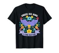 Under His Wing I Find Refugio Flores Boho Cristo Jesús Retro Camiseta
